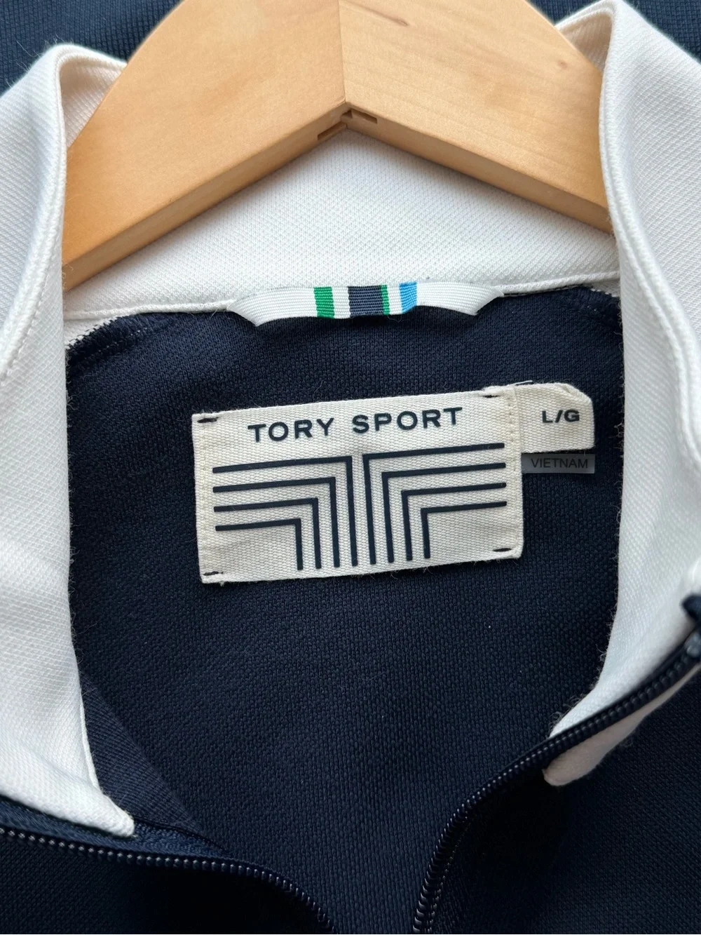 Tory Burch Sport Colorblock Athletic Zip Track Jacket Navy White Women’s Size L